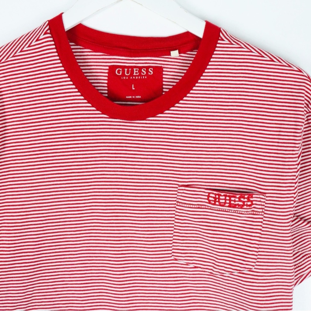 GUESS Red Striped Pocket Tee  L